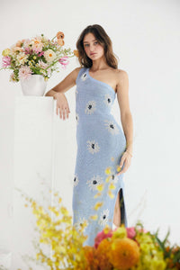 Bridgette - Asymmetrisches Kleid mit Blumenmuster – Blau