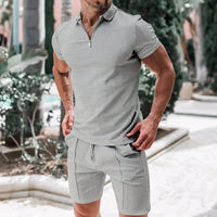 Pietro™ Premium-Strickset mit Struktur mit Zip-Poloshirt – Grau