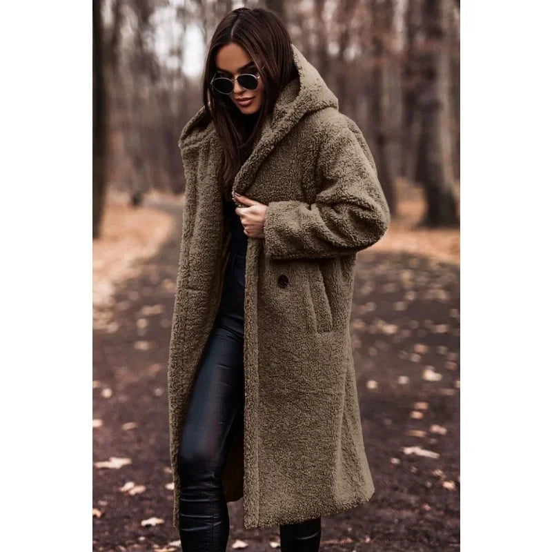Reienna | Damen Langer Wollmantel mit Kapuze für den Winter
