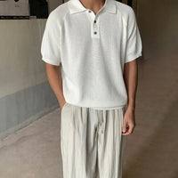 Poloshirt Hagen™ mit strukturierter Strickoptik, Kragen und Knopfleiste – Weiß