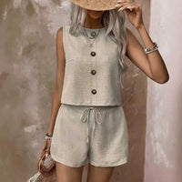 Celestina™ Set Aus Leinen-Baumwoll-Mischung Mit Minimalistischem Design – Khaki