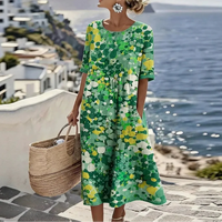 Kleid Florenne™ mit abstraktem Blumenmuster und weiter Passform – Grün