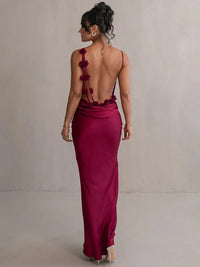Emily | Maxikleid mit geblümtem Rücken – Weinrot