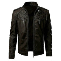 Herren Stilvolle Premium Bikerjacke | Mehrere Taschen – Kaffee