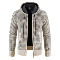 Gefütterte Herren Strickjacke Mit Kapuze | Winterjacke Mit Reißverschluss – Beige