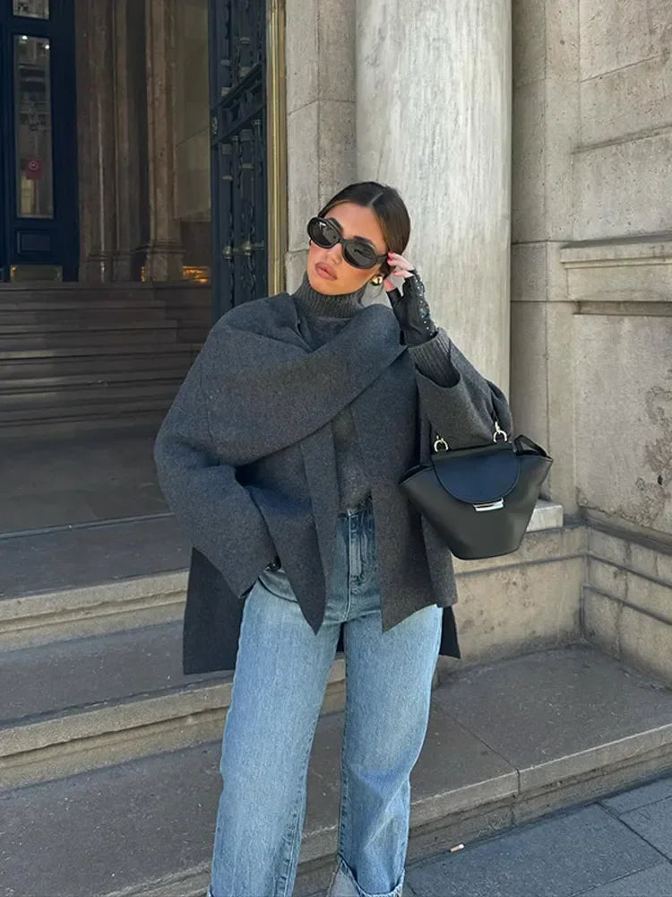 Klethiss | Elegante Damenjacke aus Wollmischung mit Schal-Kragen