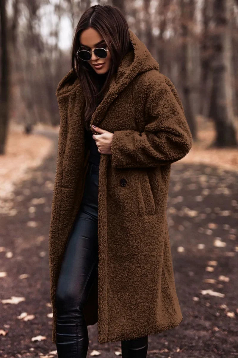 Reienna | Damen Langer Wollmantel mit Kapuze für den Winter