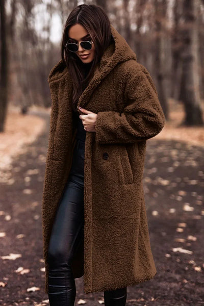 Reienna | Damen Langer Wollmantel mit Kapuze für den Winter