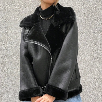 Ascetra | Dicke und warme Lederjacke für Damen