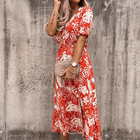 Zoey | Kleid mit Blumenmuster und Schlitz – Orange