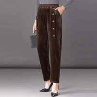 Lünelle™ Samtgefütterte Hose mit Zierknöpfen / Gemütlichkeit und Stil an kalten Tagen! – Kaffee