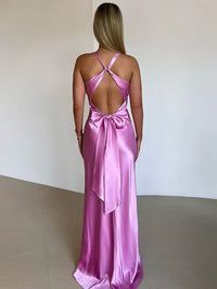 Abendkleid für Damen - Elegantes Maxikleid mit V-Ausschnitt für Sommer – Lila