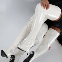 Damen-Stiefel mit überkniehöhe | spitz zulaufende front – Weiß