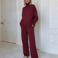 Hannah™ Premium-Sweatshirt-Set mit Rollkragen-Top – Rot