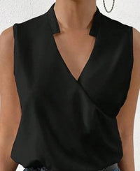 Blusentop für Damen - Ärmellose Bluse mit Stehkragen für Sommer – Schwarz