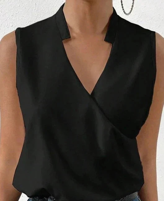 Blusentop für Damen - Ärmellose Bluse mit Stehkragen für Sommer