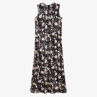Elegantes Satinkleid - Stricktop-Kombinationsset – Schwarzer Satin mit rosa Blumenmuster