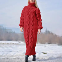 Lunelor | Lässiges Strickkleid mit Rollkragen für Winter – Rot