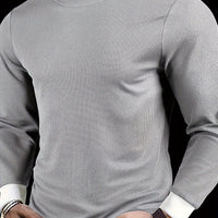 Geripptes Herren Sweatshirt aus Baumwolle mit Rundhalsausschnitt | Sportlich-Elegant – Grau