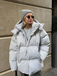 Damen Steppjacke mit Kapuze - Warme Daunenjacke in Kurzform – Hellgrau