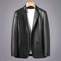 Herren Lederblazer Elegant Slim Fit – Schwarz