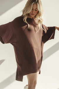 Damen Loungewear Set: Übergroßes T-Shirt mit Fahrradhose, Bequem und Vielseitig – Braun