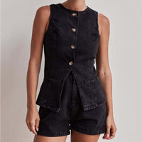 Modernes Damen Jeans-Set – Schwarz