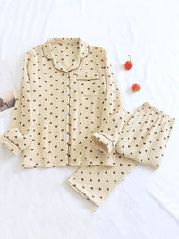 Heidi-Mode | Damen Süße Teddy Bär Druck Schlafanzug Set Komfortabel und Spaß – Khaki Herz