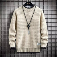 Levi | Farbblockierter Kabelstrick-Turtleneck – Beige