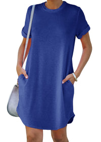 Sommerkleid für Damen - Luftiges Tunika-Kleid mit Taschen – Königsblau