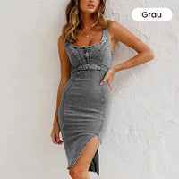 ESLEM - FIGURBETONTES KLEID AUS STRETCH-DENIM – Grau
