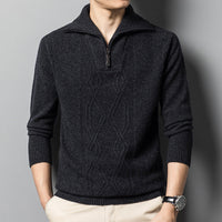 HANS - STRICKPULLOVER AUS WOLLE MIT REISSVERSCHLUSS – Schwarz