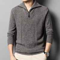 HANS - STRICKPULLOVER AUS WOLLE MIT REISSVERSCHLUSS – Grau