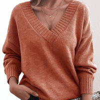 Mordane – Eleganter Langarm Pullover Mit V-Ausschnitt – Orange