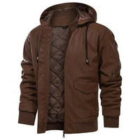 Robuste Herren Lederjacke mit Kapuze und praktischen Taschen – Dunkelbraun