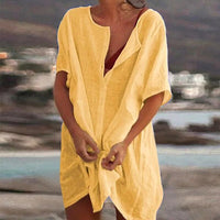 Damen Baumwoll-Leinen Sommerkleid - Luftig & Elegant – Gelb