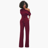 Eleganter One-Shoulder Damen Overall – Weinrot