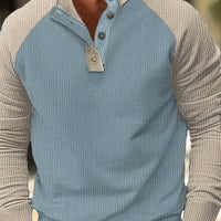 Zweifarbiges Strick-Pulloverhemd für Herren - Modern & Langarm – Blau
