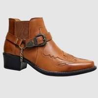 Cowboystiefel aus Leder mit hoher Kettenschnalle – Khaki