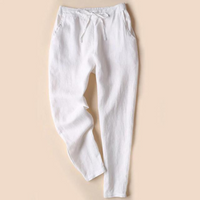EVERLY - Damen Baumwoll-Leinen-Hose – Weiß