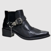 Cowboystiefel aus Leder mit hoher Kettenschnalle – Schwarz