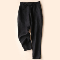 EVERLY - Damen Baumwoll-Leinen-Hose – Schwarz