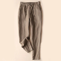 EVERLY - Damen Baumwoll-Leinen-Hose – Khaki