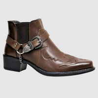 Cowboystiefel aus Leder mit hoher Kettenschnalle – Braun