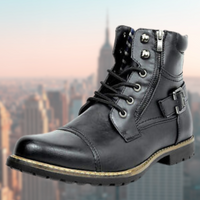 Leder-Motorradstiefel für Männer – Schwarz