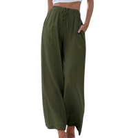 Elegante Damen Stoffhose aus Baumwolle und Leinen – Grün