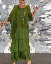 Caroline | Maxikleid mit weitem Rundhalsausschnitt – Dunkelgrün
