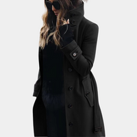 Damen Mantel elegant zweireihig mit Doppelknopfleiste – Schwarz
