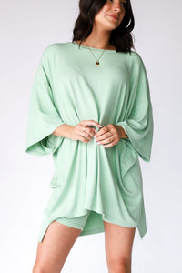 Damen Loungewear Set: Übergroßes T-Shirt mit Fahrradhose, Bequem und Vielseitig – Matcha