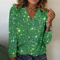 Damen Pailletten Glitzer Party Bluse Festlich – Grün